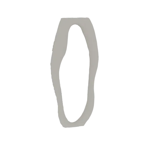 A 3D render of a light gray, oval-shaped frame with a wavy, organic contour against a white background.