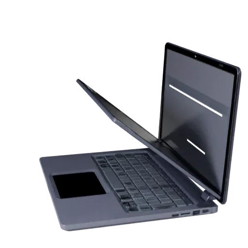 Ultrabook Laptop Low Poly 3D model, game viewport three-quarter view, showing brushed metal, open lid angle.
