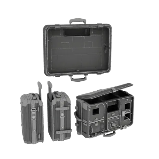 Utility Travel Suitcase Printable 3D model, isometric STL render, showing plastic, usable openings.