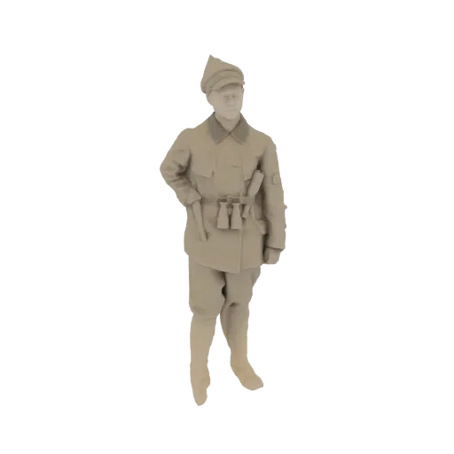 3D model of a WWII German officer standing with one hand on hip, wearing a cap and holding binoculars.