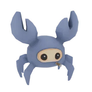 3D model of a blue crab character with large claws and a cigar in its mouth, rendered in a low-poly style.