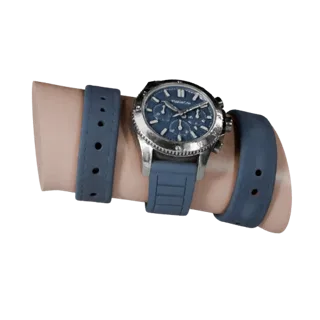 Diver Chronograph Watch Product Viz 3D model, three-quarter studio product render, showing metal cases, wrist scale.
