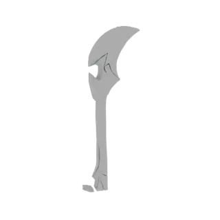 3D-Modell eines Fantasy-Stabs mit einer scharfen Hellebardenklinge und einem detaillierten, segmentierten Schaft, in Grau ger
