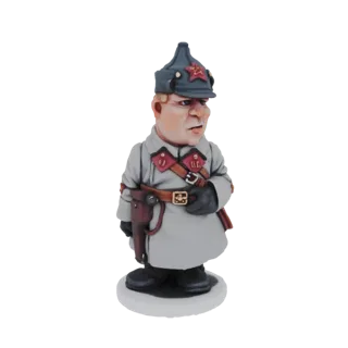 3D model of a chibi-style Soviet General in uniform, wearing a hat with a red star, holding a pistol.