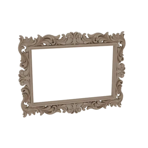 A 3D model of an ornate baroque picture frame with intricate acanthus leaf carvings, rendered on a white background.