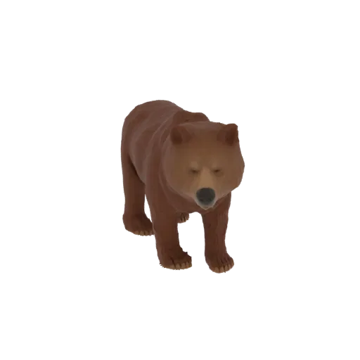 A realistic 3D model of a brown bear standing with its eyes closed, showcasing its fur texture and powerful build.