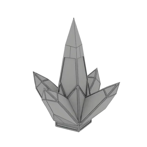 3D model preview of a geometric crystal cluster with sharp, angular facets and a wireframe overlay.