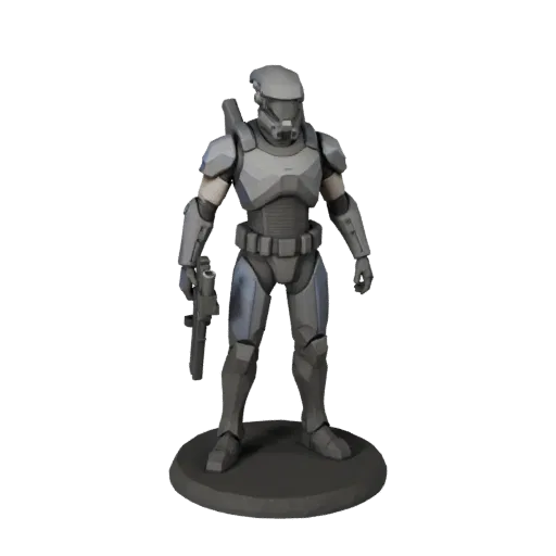 Sci-Fi Alien Trooper low poly 3D model preview showing silhouette, three-quarter game view, pose and resin detail