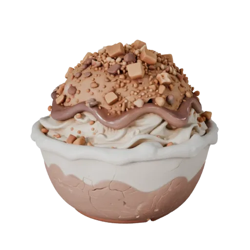 Celebration Ice Cream Bowl Realistic 3D model, three-quarter studio render, showing cream, sweet food silhouette.