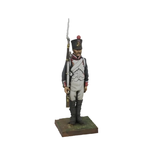 3D model of a French Line Infantryman from 1812, standing at attention with a musket and bayonet, on a textured base.
