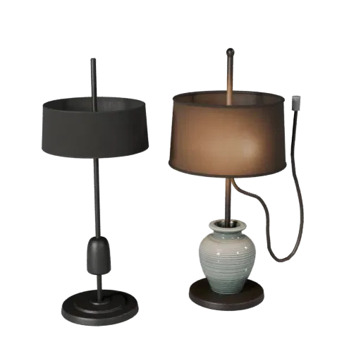 Ceramic Floor Lamp Product Viz 3D model, living room, three-quarter studio product render, metal detail.