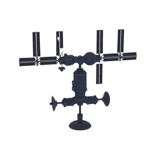 Communication Relay Station Printable 3D model, isometric STL render, showing solar panels, spacecraft silhouette.