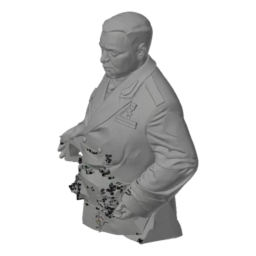 3D model of a Soviet General bust with a stern expression, wearing a military uniform with desert camouflage pockets.