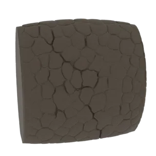 Rendu 3D d'un tonneau avec texture détaillée de terre craquelée, isolé sur fond blanc.