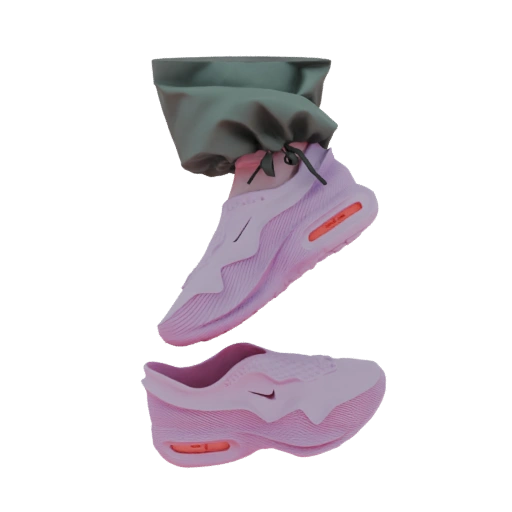 Futuristic Pink Nike Sneakers with Green Drawstring Bag
