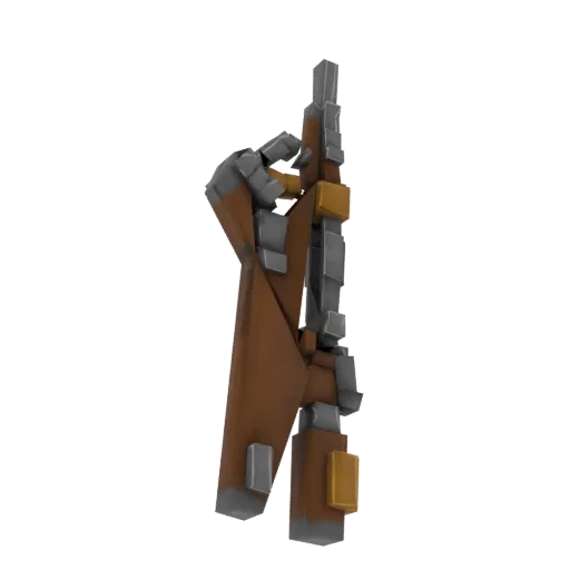 3D model of a Steampunk Rifle with brown wood and metallic grey/brass components, presented on a white background.
