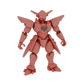 3D model of a pink transformer robot with a heart on its chest, standing on a white background
