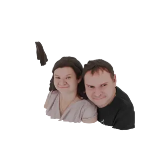 Modelo 3D gerado por IA de um casal, um homem e uma mulher, posando juntos com expressões calorosas.