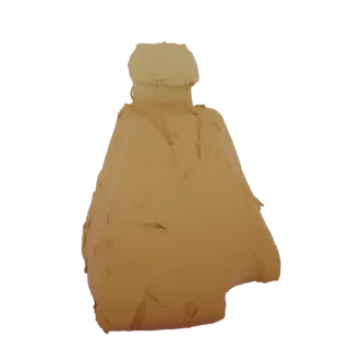 3D model of a rough clay bottle with a textured, uneven surface, presented against a white background.