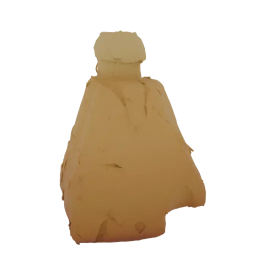 3D model of a rough clay bottle with a textured, uneven surface, presented against a white background.