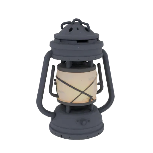 3D model of a vintage Roblox style lantern, with a gray body and a glowing yellow glass.