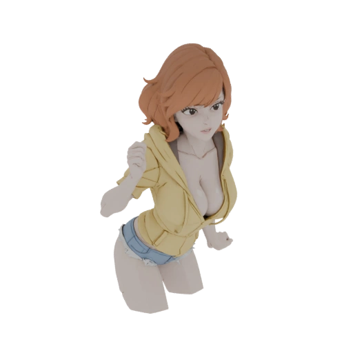 Anime Girl Bust with Yellow Hoodie and Denim Shorts
