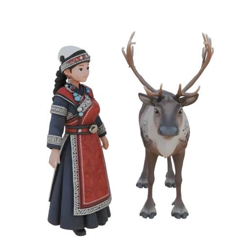 3D model of an Evenki girl in national costume and a reindeer