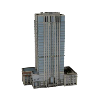 Commercial High Rise Building high poly 3D model, close-up architectural render view, showing commercial office building mate