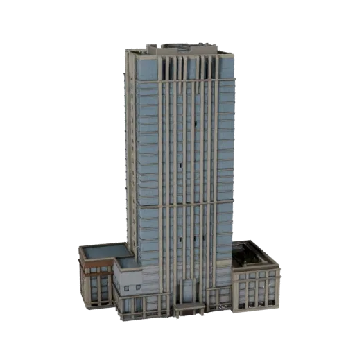 Commercial High Rise Building high poly 3D model, close-up architectural render view, showing commercial office building mate