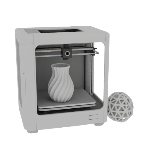 3D Printer with Vase and Geometric Sphere