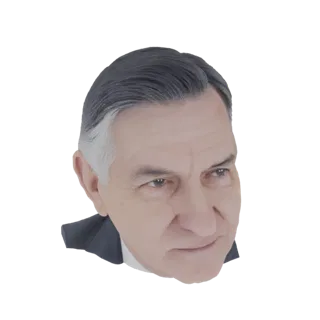 Renderização de modelo 3D do busto de um homem idoso, mostrando suas características faciais detalhadas e cabelo grisalho, ol