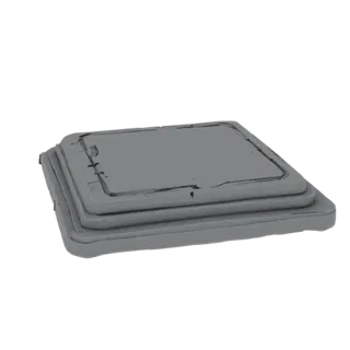 3D model of a stepped stand with a smooth slope, showing height change from left to right edge.