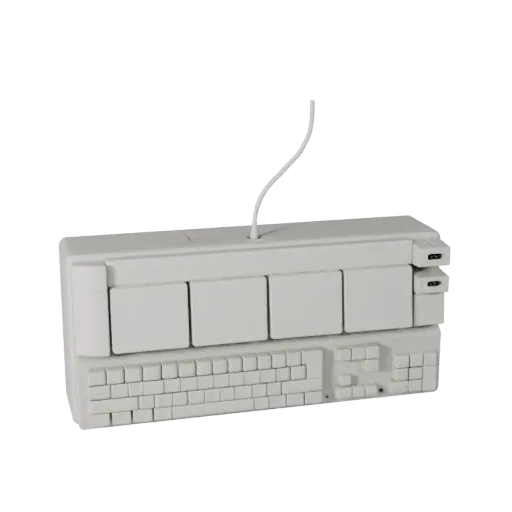 Minimal Keyboard Realistic 3D model, three-quarter studio render, showing plastic, desk-scale silhouettes.
