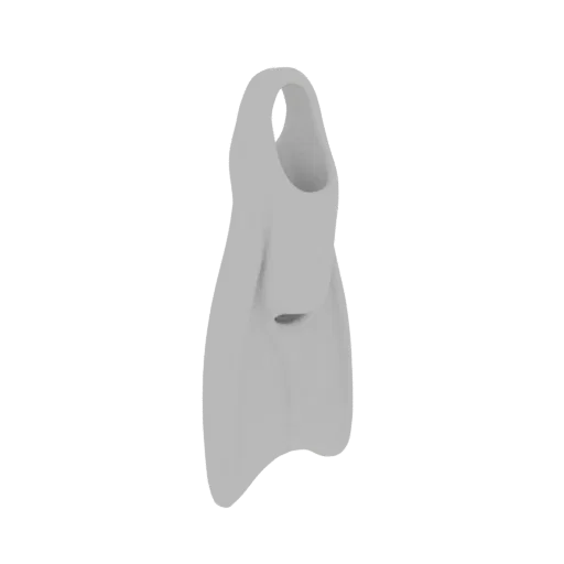 A 3D model of a light gray swimming fin, shown from a side angle against a white background.