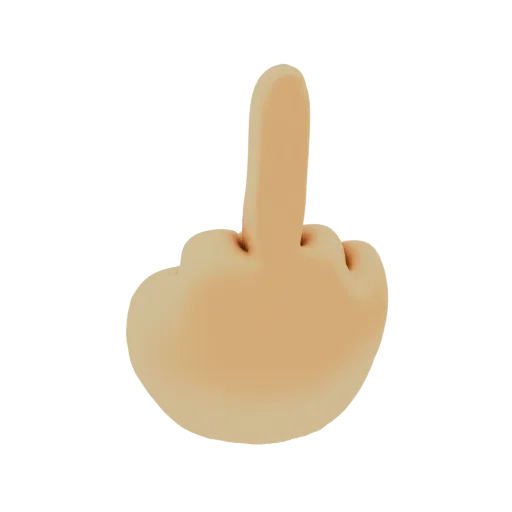 A 3D rendered model of a tan-skinned hand giving the middle finger gesture against a white background.