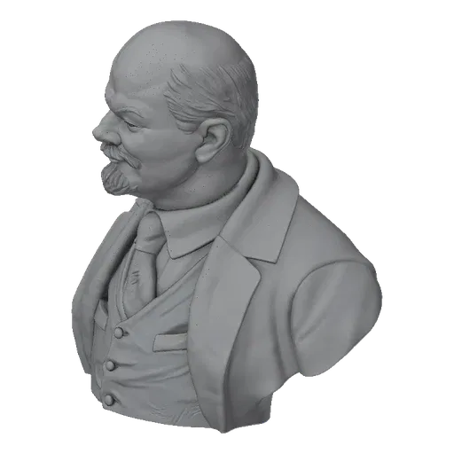 A 3D render of a bust of Vladimir Lenin, shown in profile view, wearing a suit and tie.