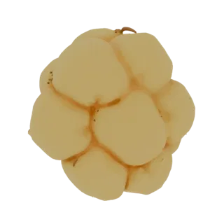 Un render 3D de un racimo de cloudberries maduros, mostrando sus cuerpos de fruto segmentados de color naranja dorado.
