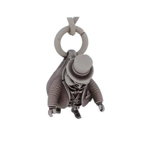 3D model of a Victorian gentleman ghost wearing a top hat and suit, with a loop for hanging.