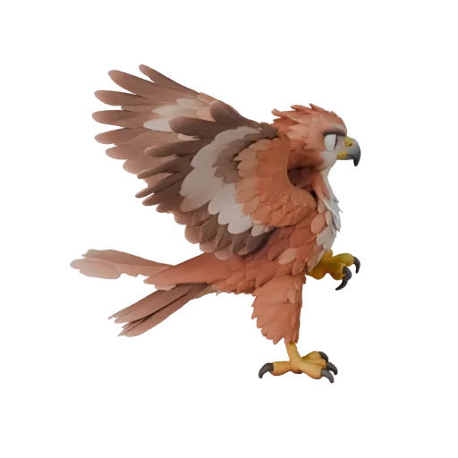 Modelo 3D de Falcão-de-cauda-vermelha estilo cartoon, render de vida selvagem em vista lateral, asset de animal estilizado co