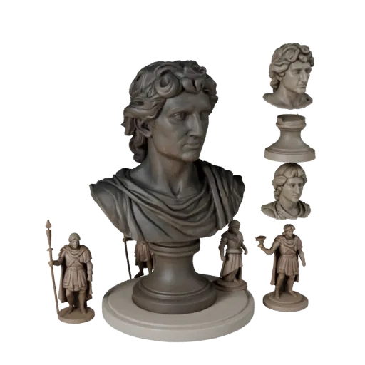 Classical Hero Bust realistic 3D model preview showing facial planes, three-quarter scene view
