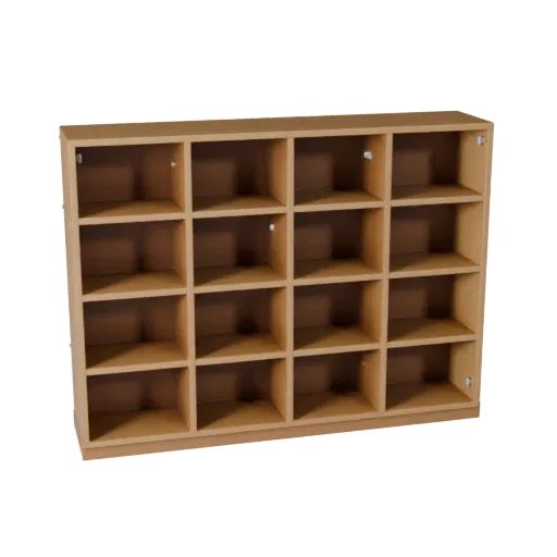 Wall Mounted Bookshelf 3D model, dining room, three-quarter front view, Unity viewport, painted wood detail.