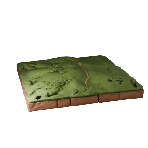 Grassland Hill Tile Realistic 3D model, three-quarter environment render, showing layered soil, terrain detail.