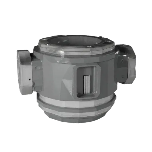 Cast Metal Pipe Flange Low Poly 3D model, game viewport three-quarter view, showing machined metal, form detail.