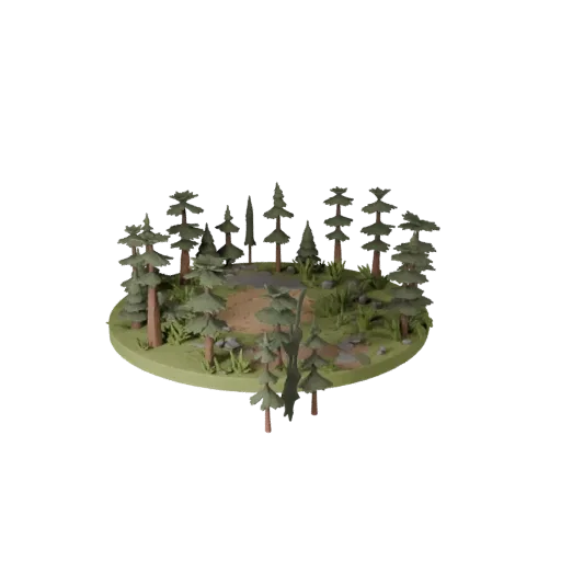 Forest Round Base low poly 3D model preview showing rim shape, three-quarter game view, height and ground texture