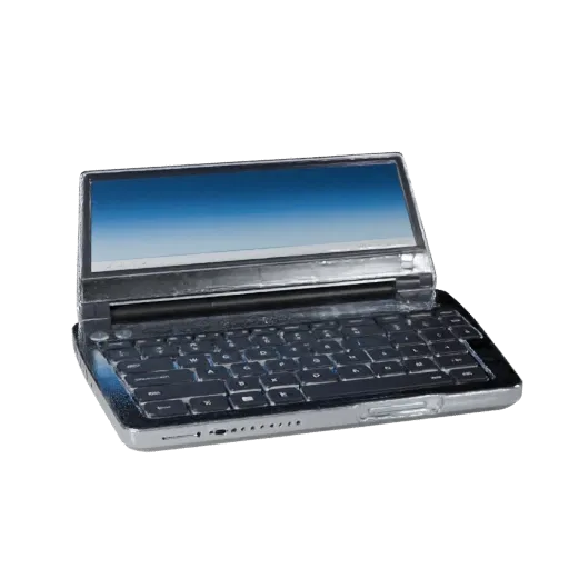 Business Convertible Notebook High Poly 3D model, close-up studio render, showing brushed metal, open lid angle.