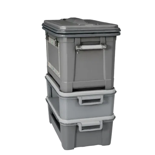Utility Storage Bin 3D model, three-quarter front view, Unity viewport, showing plastic, usable openings.