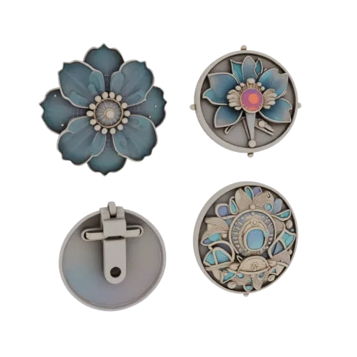 Floral Cameo Brooch render detail 3D model, top-down studio render, highlighting brooch form and finish detail.