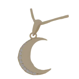 Modèle 3D d'un pendentif lune croissant doré avec de petits accents diamantés scintillants le long de la courbe intérieure, s