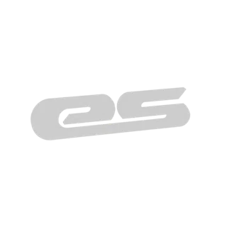 A 3D render of a stylized 'ES' logo with a light gray metallic finish, presented on a white background.
