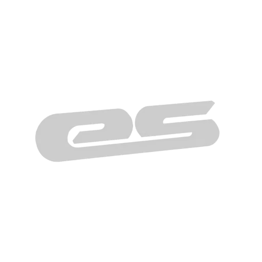 A 3D render of a stylized 'ES' logo with a light gray metallic finish, presented on a white background.